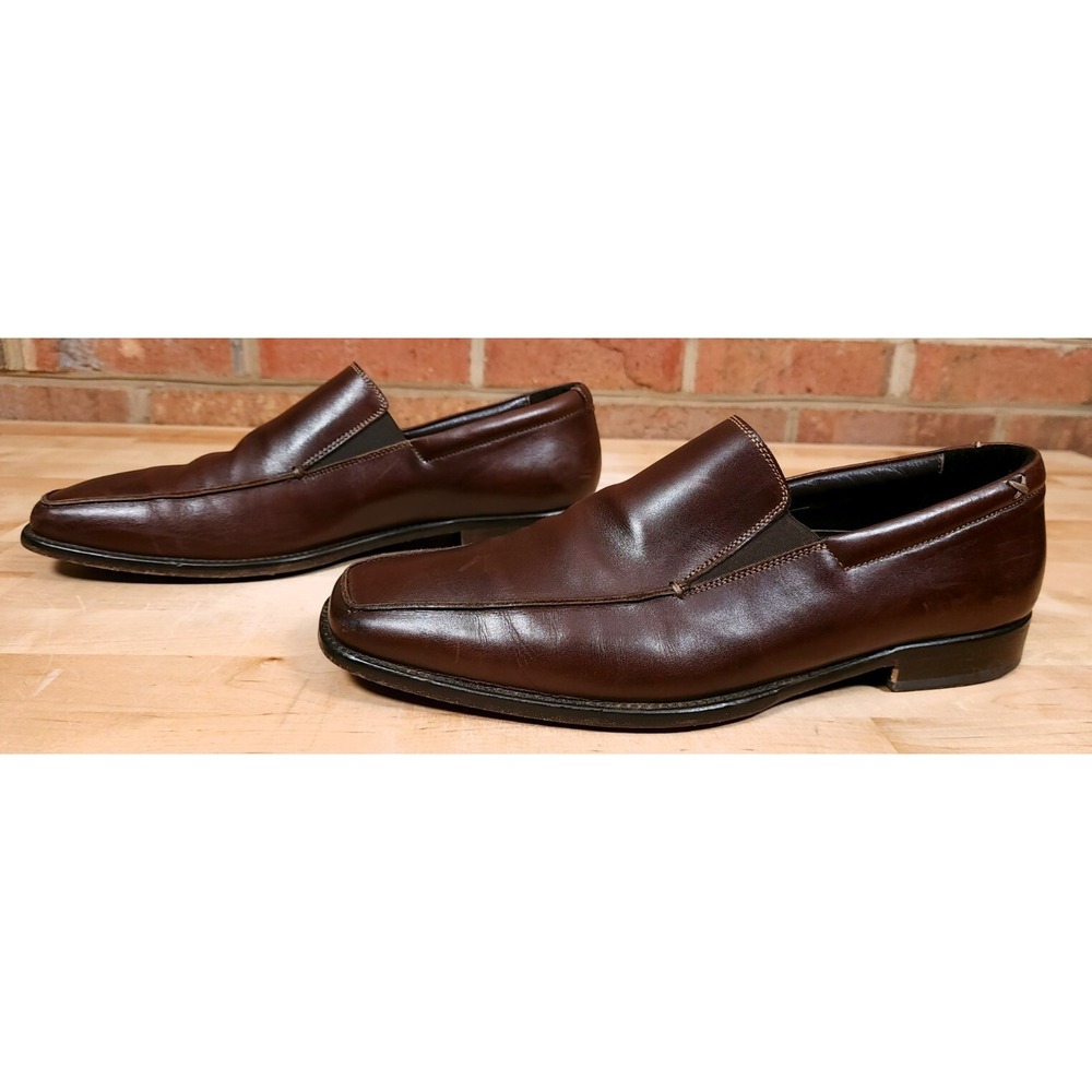 Gordon Rush Mid Brown Apron Toe Slip On Loafers Made In Italy Mens 10.5 D